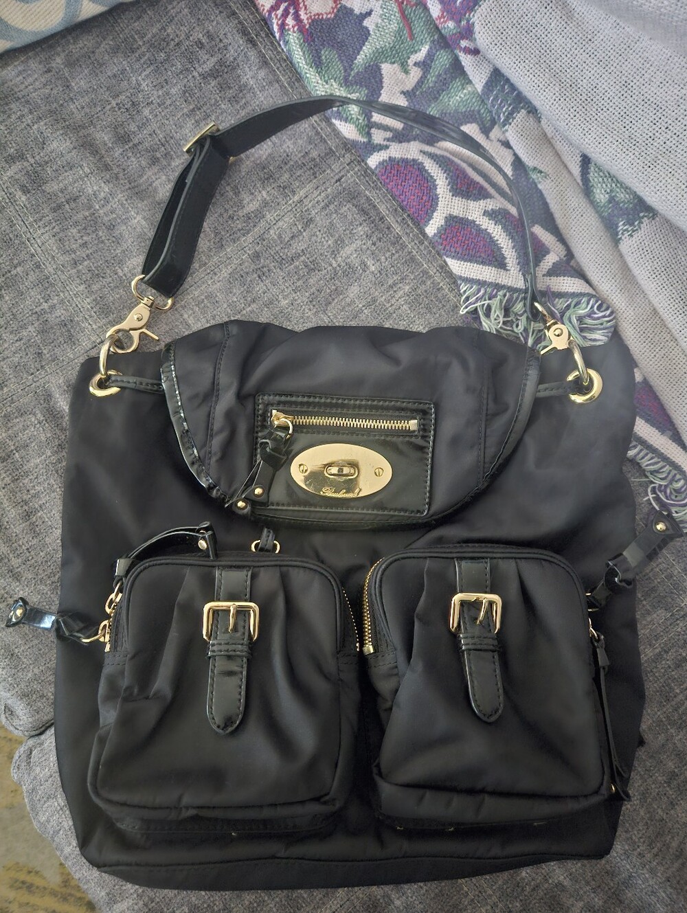 Boulevard Black Nylon/Patent Leather Backpack
